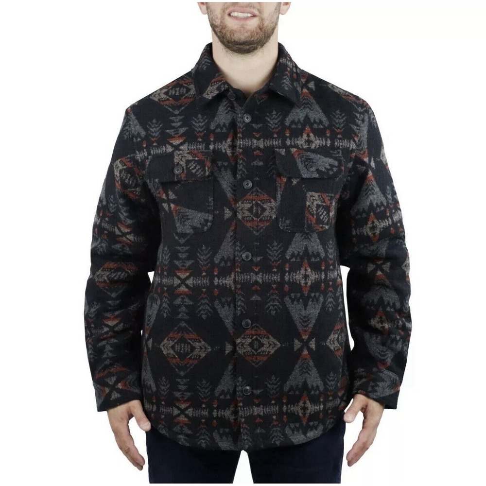 Jachs Men's Jacket Aztec Print Wool Blend Sherpa Lined Flannel Warm Size XL